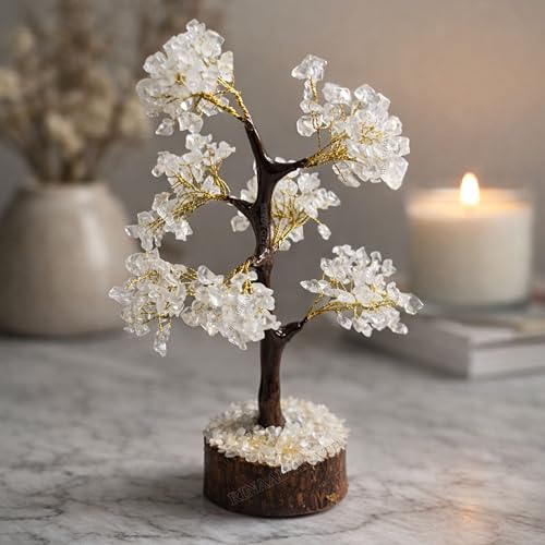 Image of Clear Quartz Crystal Tree with 300 Natural Healing Chips | 11 Inch Vastu Feng Shui Lucky Gemstone Tree for Wealth, Positivity & Home Decor | Reiki Energy Crystal Bonsai Gift for Prosperity India