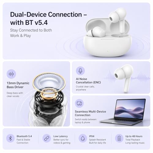 Image of Lynacz Original TWS Earbuds T200 Lite Compatible with Vivo, Oppo, Realme, iQOO with Hi-Res Sound Quality, Smart Touch Controls & Reliable Battery Life Support (Storm Grey)