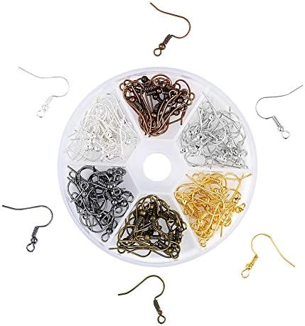 Pandahall 1Box/120pcs 6 Colors Iron Earring Hooks French Ear Wire with Ball Coil for Dangle Earrings Mixed Color