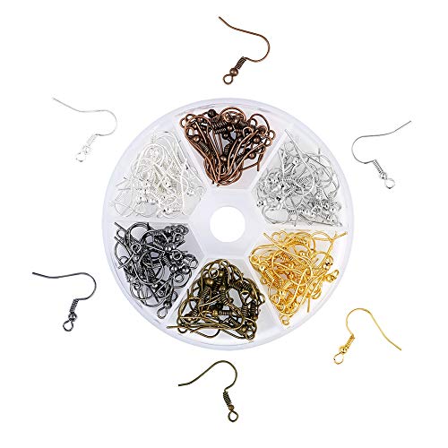 Pandahall 1Box/120Pcs 6 Colors Iron Earring Hooks French Ear Wire With Ball Coil For Dangle Earrings Mixed Color #TOP5
