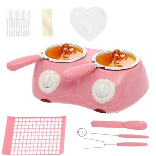 Mini Chocolate Melting Pot Set Pink Electric 110V Double Pots Butter Cheese Melt Warmer with DIY Mold and Accessories Candy Maker Gift Set for Candy Chocolate Milk Cheese Candy