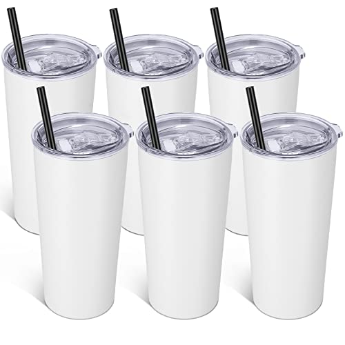 Image of VEGOND 20oz Tumbler Bulk with Lid and Straw 6 Pack, Stainless Steel Vacuum Insulated Tumbler, Double Wall Coffee Cup Travel Mug, White
