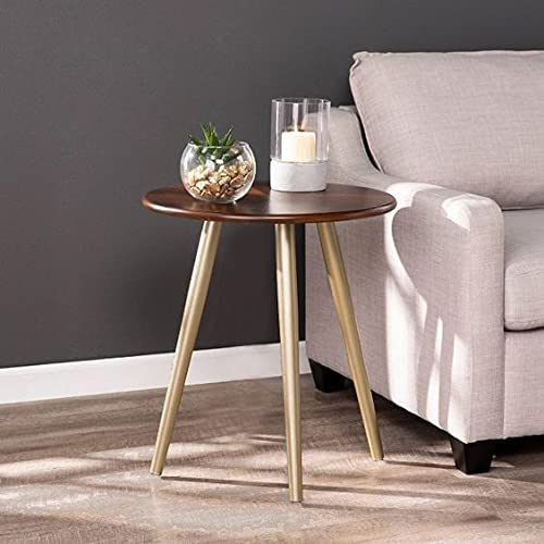 Round Side Table, Nightstand Coffee End Table for Living Room, Small Spaces, Easy Assembly Home Decor Bedside Table with Natural Wood Legs (Brown)
