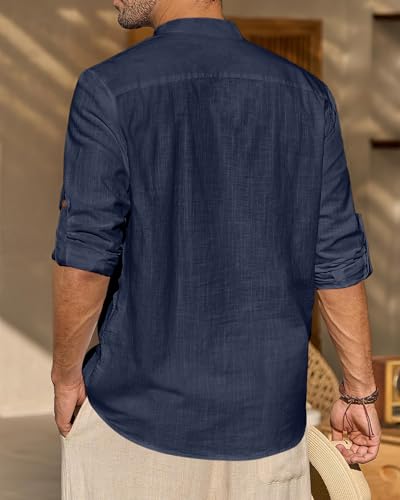 Image of Zombom Men's Cotton Blend Solid Full Sleeve Short Kurta Shirt with Mandarin Collar