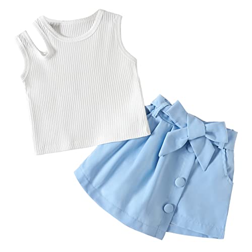 DDDHL Roupas infantis de verão 2023 para meninas sem mangas cor sólida com nervuras roupas fofas par