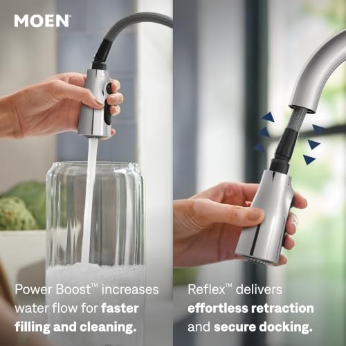 Image of Moen Arbor Chrome One-Handle Kitchen Faucet with Pull Down Sprayer Featuring Power Boost and Reflex, 7594C
