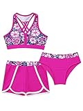 blumenhartriegel rosa 3tlg.Kinder Mädchen Tankini Bikini Set Tops+Briefs+Shorts für Baden Schwimmen