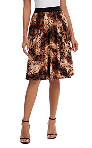 Urban CoCo Women's Casual Elastic High Waist Leopard Print Pleated Shirring Midi Skirt