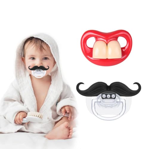 Image of Funny Baby Pacifiers 0-18 Months - Mustache &Teeth Designs, Adorable Novelty Pacifiers for Baby Boys & Girls,BPA-Free