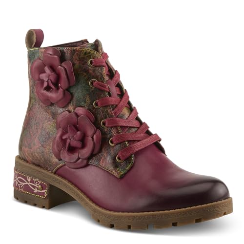 Spring Step L'Artiste Martinela Heeled Booties - Floral Appliqué Leather Ankle Boots with Artistic Touch - Cushioned Insole, Durable Rubber Sole,Women's Footwear