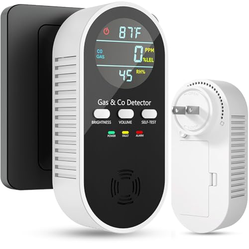 Vilfet 5-in-1 Carbon Monoxide Detectors, Natural Gas Leak Detector, Plug-in & Battery Backup Portable Co Detector, Co Gas Temp Humidity Sensor, HD Display Screen Vilfet, 1-Pcs, Black