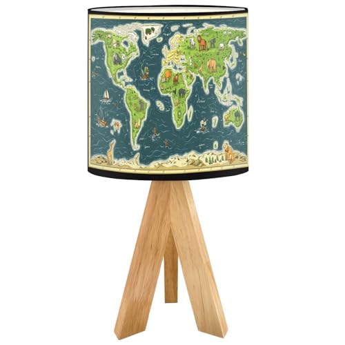 Lámpara de mesa para niños con mapa mundial y base de madera miniatura 1