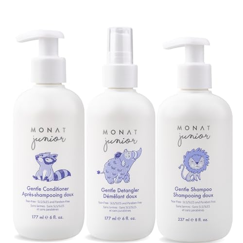 MONAT Junior Gentle 3-in-1 Hair Care System – Shampoo, Conditioner, Detangler for Children (8 fl. oz./6 fl. oz.)