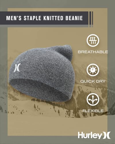 Image of Hurley Mens Beanie Icon Staples Lightweight Winter Hat | Lightweight Classic Loose Knit Fabric Delivers All-Day Warmth and Comfort for Casual Wear, Skiing or Snowboarding