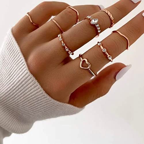 Harry And Henry 9Pcs Knuckle Stacking Rings For Teen Girls Gold Boho Rings For Women Vintage Gem Crystal Rings Joint Rings Dainty Cute Aesthetic Rings Gifts For Teen Girls thumb #2