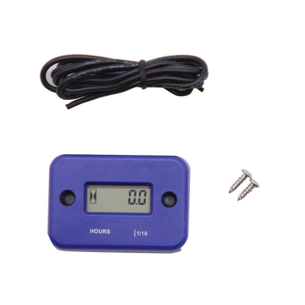 Digital Hour Meter, Waterproof LCD Display Engine Inductive Gauge Timer for Motorcycle, Snowmobile and Mower (Blue)
