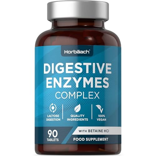 Enzimas Digestivas Potentes | Complejo con Amilasa, Proteasa, Lactasa, Lipasa y Celulasa | 90 pastillas veganas | Horbaach