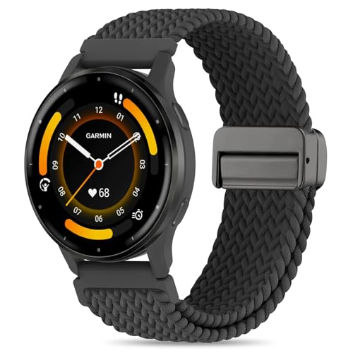 Folavii 22mm Magnetic Braided Nylon Band Compatible With Garmin Venu 3 45mm Watch Band/Venu 2/Vivoactive 4, Quick Release Stretchy Strap Replacement for Forerunner 265/255/255 Music