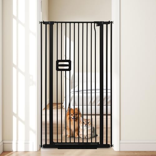 HIDOG 55 Extra Tall Cat Gate 30.1-34.1 Wide Auto Close Tall Pet Gate for Doorways Pressure Mounted High Dog Door Gate No Drilling Cat Fence Safety Baby Gate for Stairs Doorways Black
