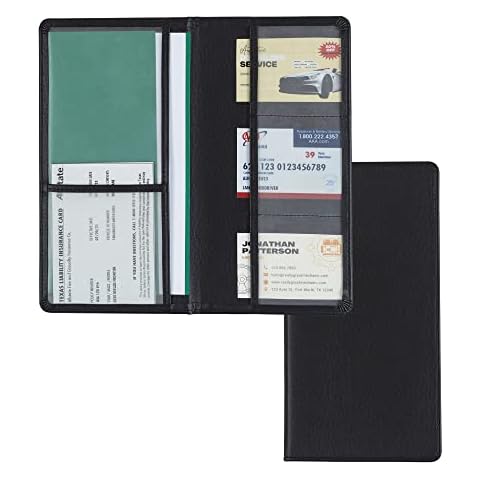Samsill Premium Car Registration and Insurance Holder, 9.5” × 5” Car Organizer and Vehicle Glovebox Wallet for Insurance and Essential Documents, Premium Faux Leather, Black Cover