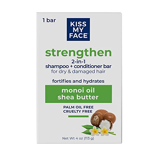 Kiss My Face 2-in-1 Shampoo + Conditioner Bar - Hydrating, Soothing, Smoothening for All Hair Types, Palm Oil-Free, Cruelty-Free with Monoi Oil and Shea Butter