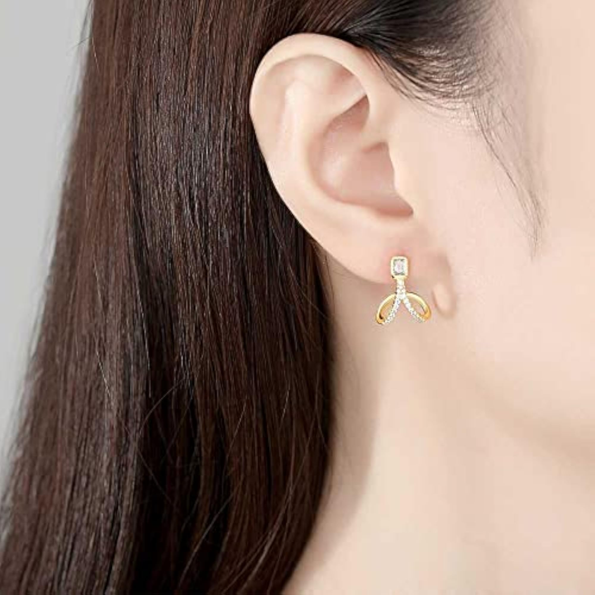 Silver Plated Curvy CZ Stud Earrings Set