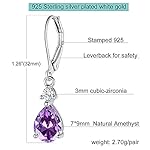 925 Sterling Silver Blue Topaz/Amethyst/Rainbow Quartz CZ Teardrop Leverback Earrings Drop Dangly Gemstone Earings Hypoallergenic Birthday Jewelry Gifts for Women - Image 5