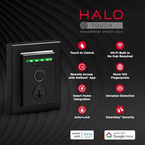 Kwikset Halo Touch Fingerprint Wi-Fi Smart Lock, Keyless Entry Door Low Profile Deadbolt, Geofence Auto-Unlock, Grade AAA Certified, No Hub Easy Install, Matte Black Lifetime Finish Warranty, Square thumbnail 10