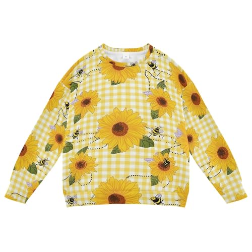 JUNZAN Bees and Sunflowers Checkered Big Boys Sweatshirts Hoodies Fleece Hoodie for Boys Camping 4T