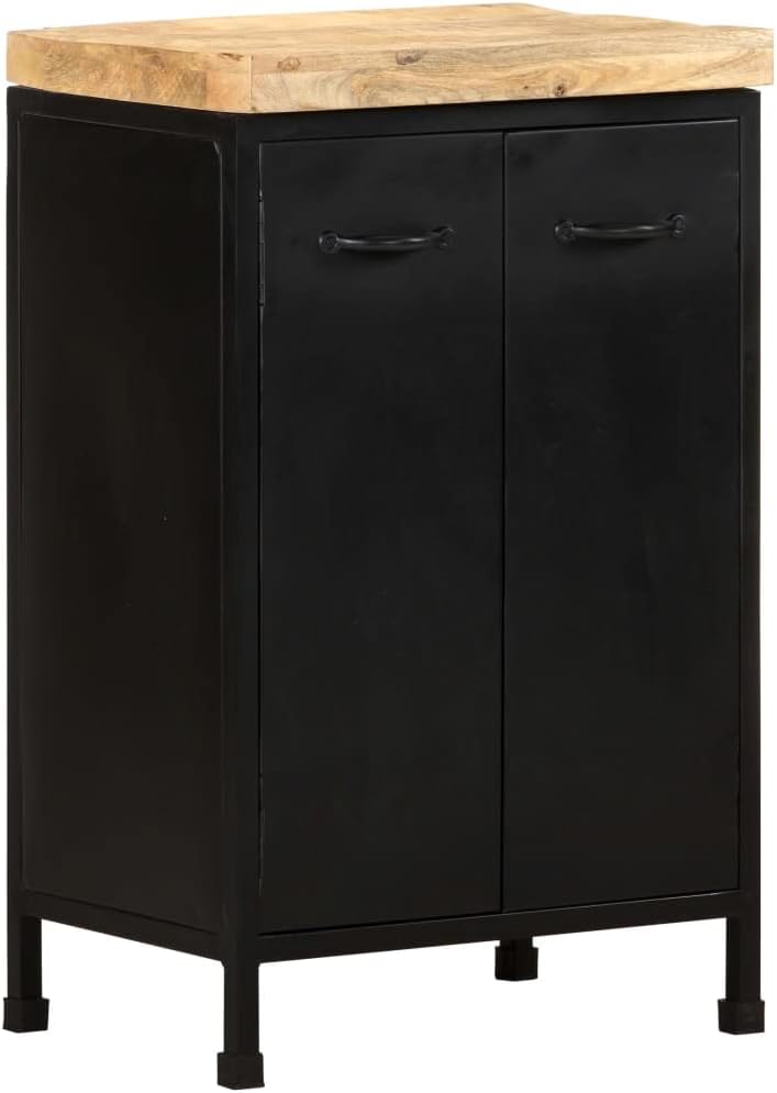 Industrial Sideboard with Rough Mango Wood and Black Iron Frame, Unique Wood Finish and Robust Powder-Coated Iron, Functional Storage Furniture for Living Room Bedroom Dining
