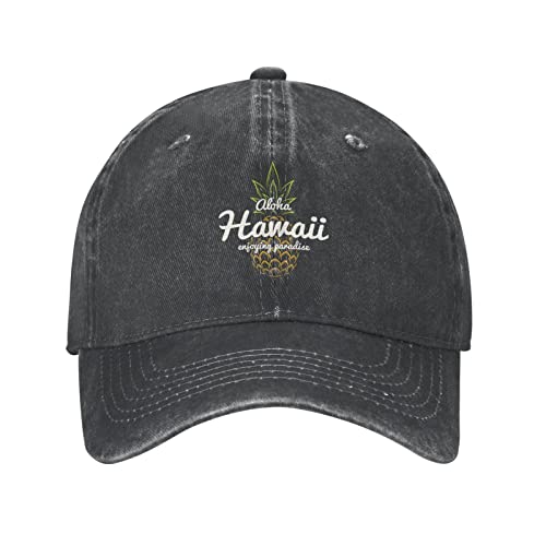 VunKo Funny Pineapple Hawaii Vintage Distressed Adjustable Washed Denim Mens Dad Trucker Hat Baseball Ball Cap for Men, Black, One size