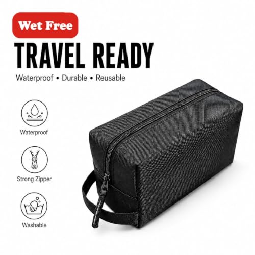 Image of Multipurpose Travel Pouch-Black, Waterproof Storage Bag for Toiletries, Shaving Kit & Stationery, Strong Zipper, Durable PVC Coated Fabric, Easy-to-Clean & User Friendly Stuff Organizer