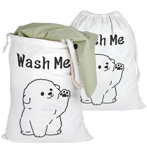 2 pièces Sac à Linge Sale, 50×60cm Sac Linge Sale Voyage, Laundry Bag, Sac Tissu Cordon, Convient Pour la Buanderie, les Voyages et les Dortoirs, Rangement et Rangement des Chambres