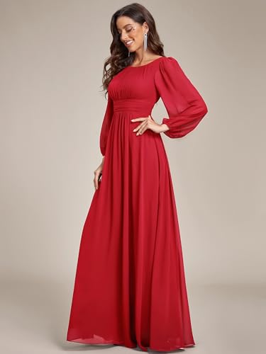 Image of Ever-Pretty Women's Crewneck Long Lantern Sleeves Floor Length A-Line Pleated Chiffon Formal Dress 0106B
