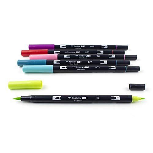 Image of Tombow 56211 Dual Brush Pen Art Markers,Tropical,6-Pack. Blendable,Brush&Fine Tip Markers,Multi-coloured
