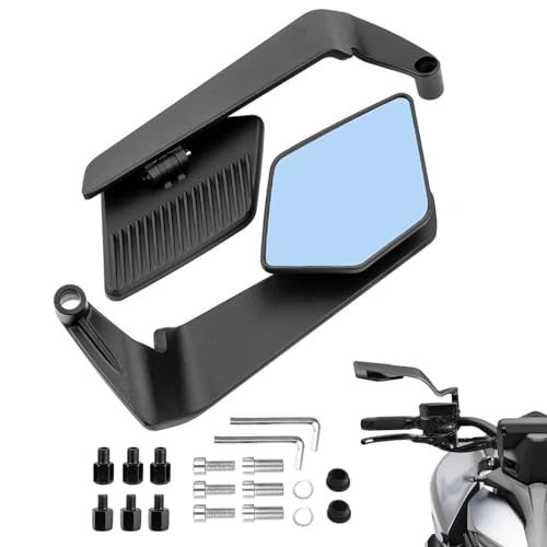 AULESSE Espejos retrovisores Moto Universal, Espejos Moto Stealth Winglet Ajustables Aleación de aluminio, M8/M10 Rosca para scooters y coches de calle MT07 MT09 Z900 Z1000 (Azul)