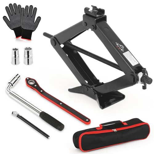 M-AUTO Car Jack Kit for Car 2 Ton (4409 Lbs) Tire Jack for Spare Tire, Scissor Jack Emergency Kit with Lug Wrench, Pencil Tires Pressure Gauge and Carry Bag, Idea for Cars SUV
