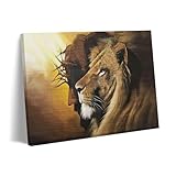 Fantasy Artists Framed Jesus Christ Canvas Wall Art The Lion of Judah Christian Painting Prints Biblical Wall Decor Religious Room Decor for Church Prayer Room Christian Schools Hospitals 12' x 16'