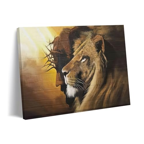 Fantasy Artists Framed Jesus Christ Canvas Wall Art The Lion of Judah Christian Painting Prints Biblical Wall Decor Religious Room Decor for Church Prayer Room Christian Schools Hospitals 12" x 16"