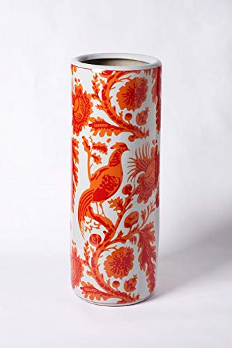 Image of Home Gift 24" Porcelain Umbrella Stand, Vintage Orange And White Design