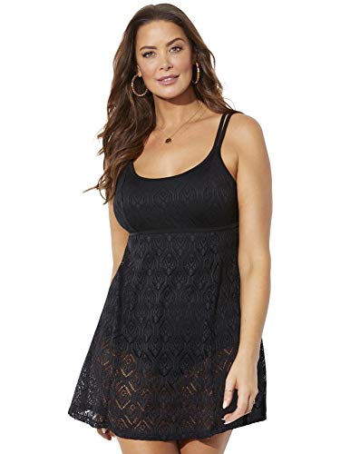 Swimsuits For All Women's Crochet Lingerie Strap Swimdress - 14, Black (Plus