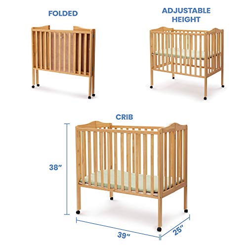 Delta Children Folding Portable Mini Baby Crib with 1.5-inch Mattress - Greenguard Gold Certified, Natural - Image 6