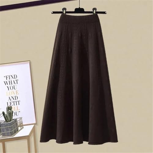 Women Fall Winter Knitting Long Skirts Elegant High Waist Skirt Elastic Soft Midi Skirts Khaki L3