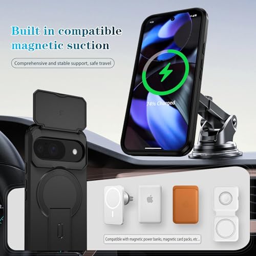 Image of ShieldTech MagStand Series Case for Google Pixel 10 Pro XL | Mobile Cover with Flip-up Camera Cover, MagSafe, Kickstand, Shockproof for Google Pixel 10 Pro XL - Black