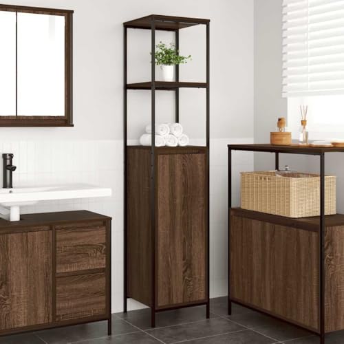 Gecheer Mueble de baño con estantes Roble marrón 36x35x165 cm,Columna Baño,Armario Baño,Armario Multiusos,Mueble Auxiliar Baño