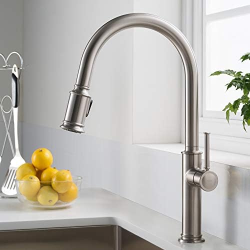 KRAUS Sellette Single Handle Spot Free Stainless Steel Pull-Down Kitchen Faucet with Deck Plate, KPF-1680SFS