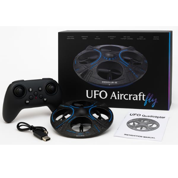 Black UFO Mini Drone for Kids: 360 Stunts, LED Lights, Remote Control - Top Gifts for Boys, Perfect RC Plane Toy for 10+ Year Olds,cool presents for 9 year olds