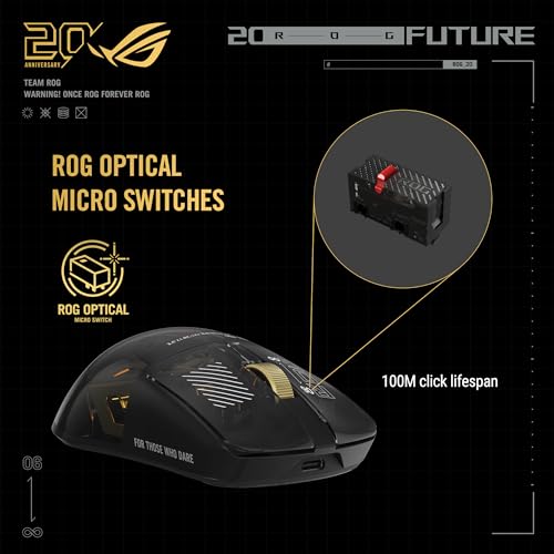 Image of ASUS ROG 20th Edition Harpe II Extreme - Wireless Esports Gaming Mouse - 82g Lightweight, Tri-Mode Connectivity, 65K DPI, 8K Hz Polling, 24K Gold-Plated, Web Config - Gold /Black