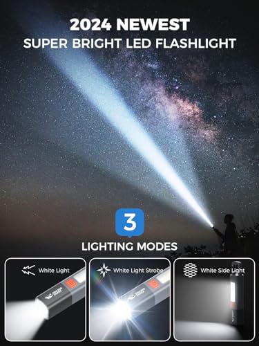 Image of Smiling Shark G1 Flashlight, 2 Pack Small Bright LED Rechargeable Flashlights High Lumens with Side Light & Hook & Zoomable brightest handheld Waterproof Flash Light for Emergencies /Camping /Home, Gray