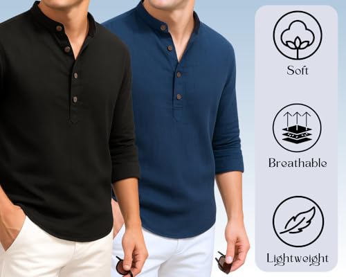 Image of DEELMO Combo of Men's Cotton Blend Solid Regular Fit Full Sleeve Short Kurta | Men's Trendy Short Kurta Pack of 2